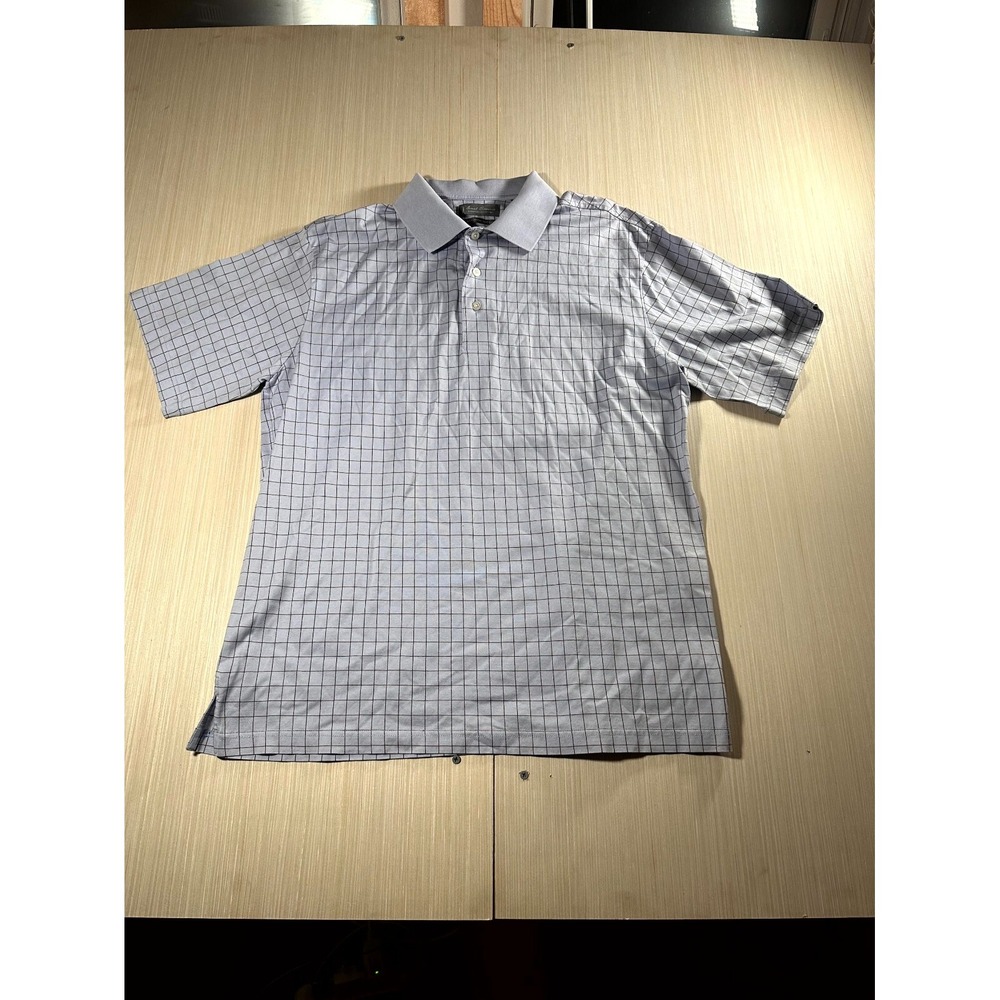 Daniel Cremieux Polo Shirt Men's Large Black Gray Check 100% Cotton Short Sleeve